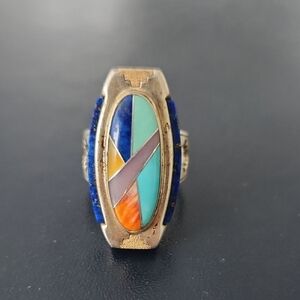 Carolyn Pollack Silver Ring with Blue and Multicolor Inlay